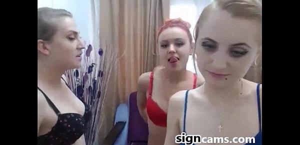  Four cute teens kissing on webcam